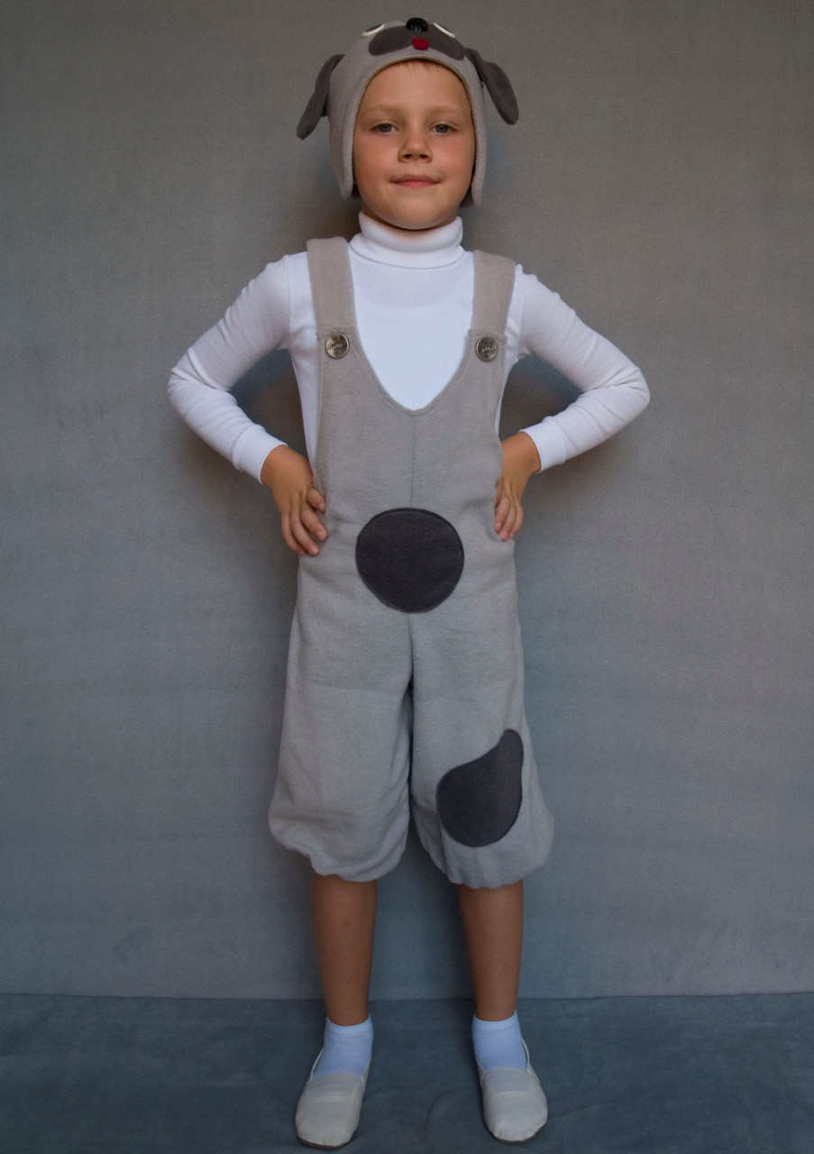 Дитячий костюм Собачка №1 для хлопчика сірого кольору карнавальний з флісу 3-6 років