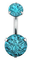 Серьга для пирсинга пупка 1,6*10, 2 сияющих кристалла 5 и 10 мм голубой