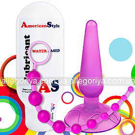 Набір для анального сексу — анальні намистини ланцюжка + Пробка анальна на присоску + Мастило анальне