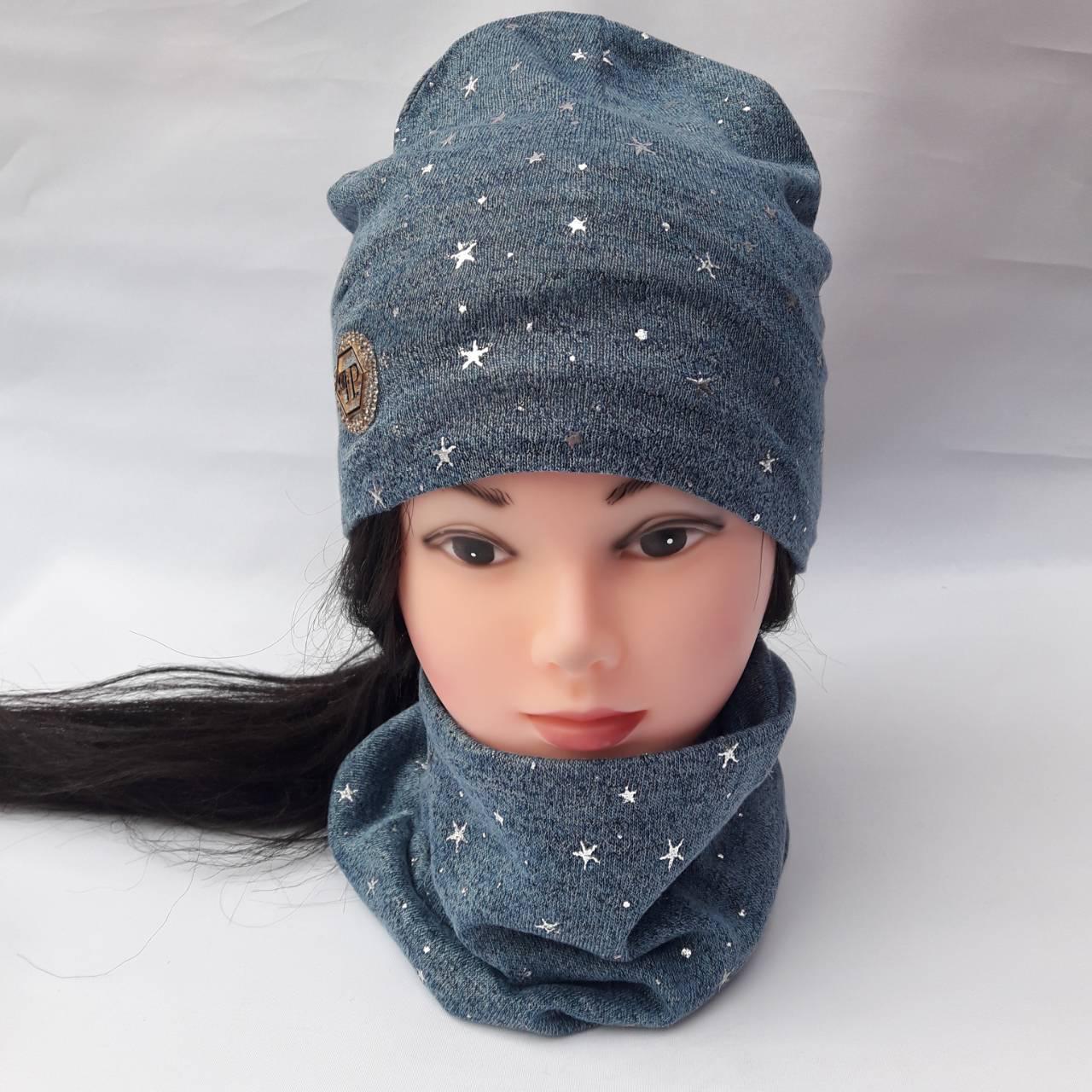 Оптом Шапка трикотажна + хомут для дівчинки на хб підкладці р 50-52