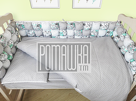 Набір в дитячу кроватку з 6 предметів постіль м'які бортики велике одягнуло 140х100 подушка 3991 Бірюзовий