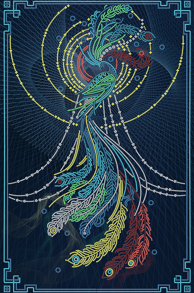 Схема вишивки бісером на атласі Птах щастя АХ2-059