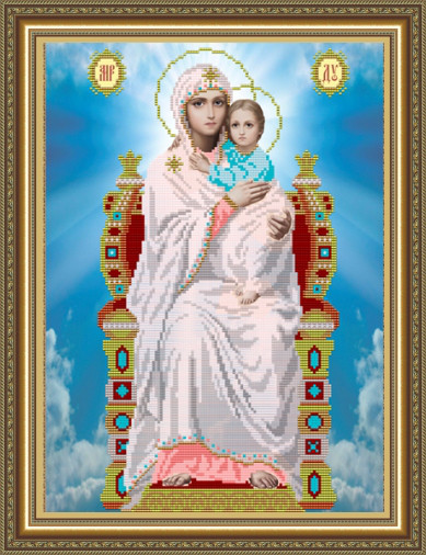 Малюнок на тканині для вишивання бісером Богородиця на престолі VIA3005