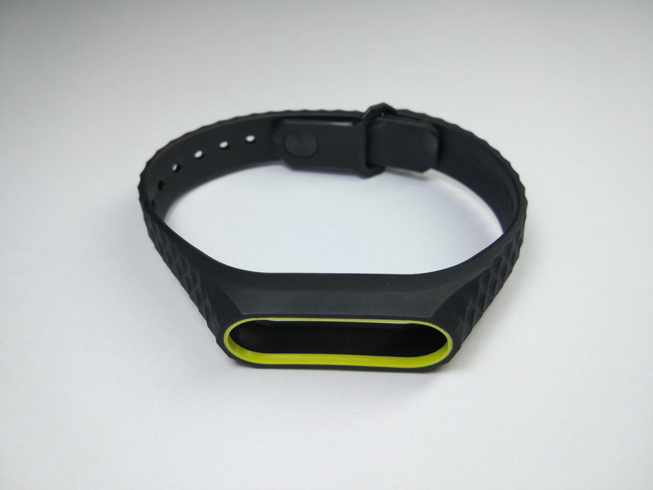 Ремінець Xiaomi Mi Band 2 MiJobs силіконовий рифлений Чорний / Зелений 1089P
