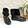 Черевики чорні жіночі шкіряні на товстій підошві, декоровані хутром, фото 3