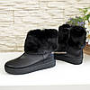 Черевики чорні жіночі шкіряні на товстій підошві, декоровані хутром, фото 4