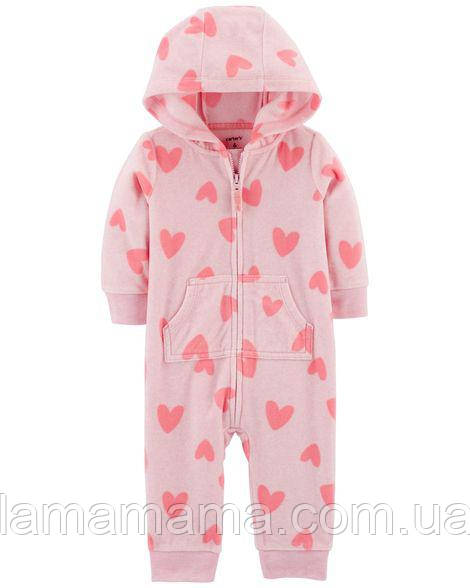 Теплий флісовий дитячий комбінезон Сердечка Картерс Heart Fleece Hooded Jumpsuit 6М (61-67 см, 5.7-7.4 кг)