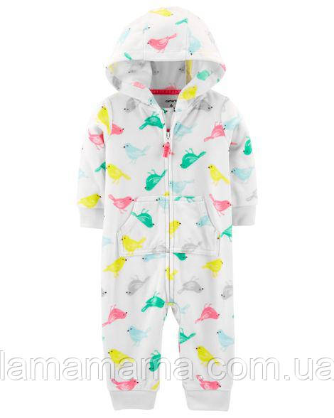 Теплий флісовий дитячий комбінезон з капюшоном Райські птахи Bird Fleece Hooded Jumpsuit 9М (67-72 см, 7.4-9.2 кг)