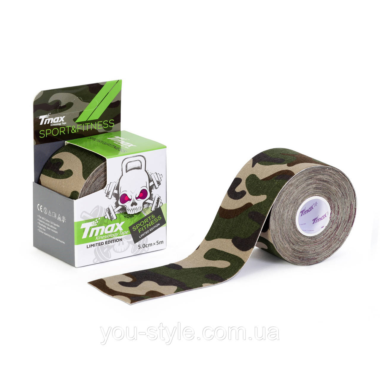 Кинезио тейп Tmax Tape 5см х 5м Зелений Камуфляж