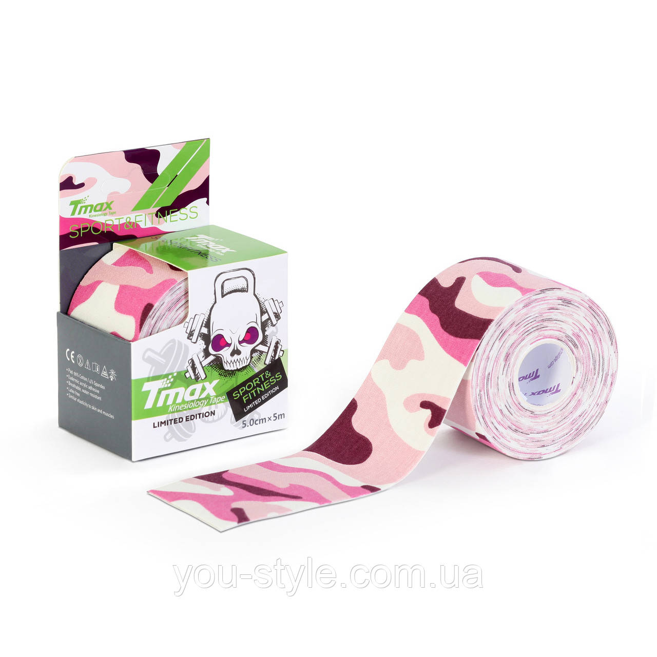 Кинезио тейп Tmax Tape 5см х 5м Камуфляж Рожевий