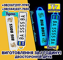СВІТИТЬСЯ ВНОЧІ В ТЕМРЯВІ БРЕЛОК НОМЕРОК (СВЕРХДОЛГОЕ ФІОЛЕТОВО-СИНЄ СВІТІННЯ) НОВИНКА В УКРАЇНІ (ВИГОТО. 1