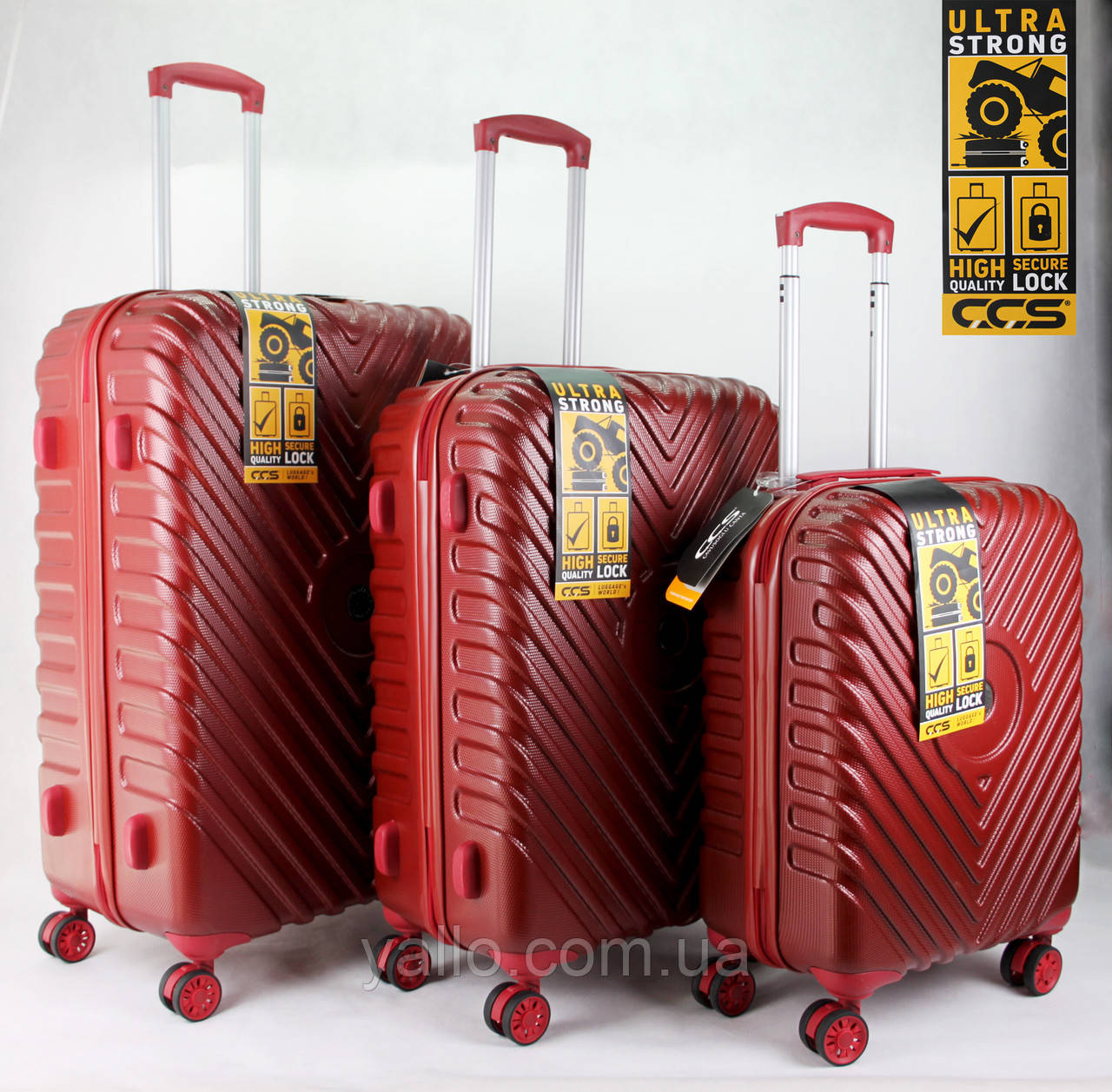 Валізи — ТРОЙКА. Турецькі Ударостійкі з ВИСОКОЯКОСТІВНОГО Полікарбонату. CCS 5168 Red, фото 1