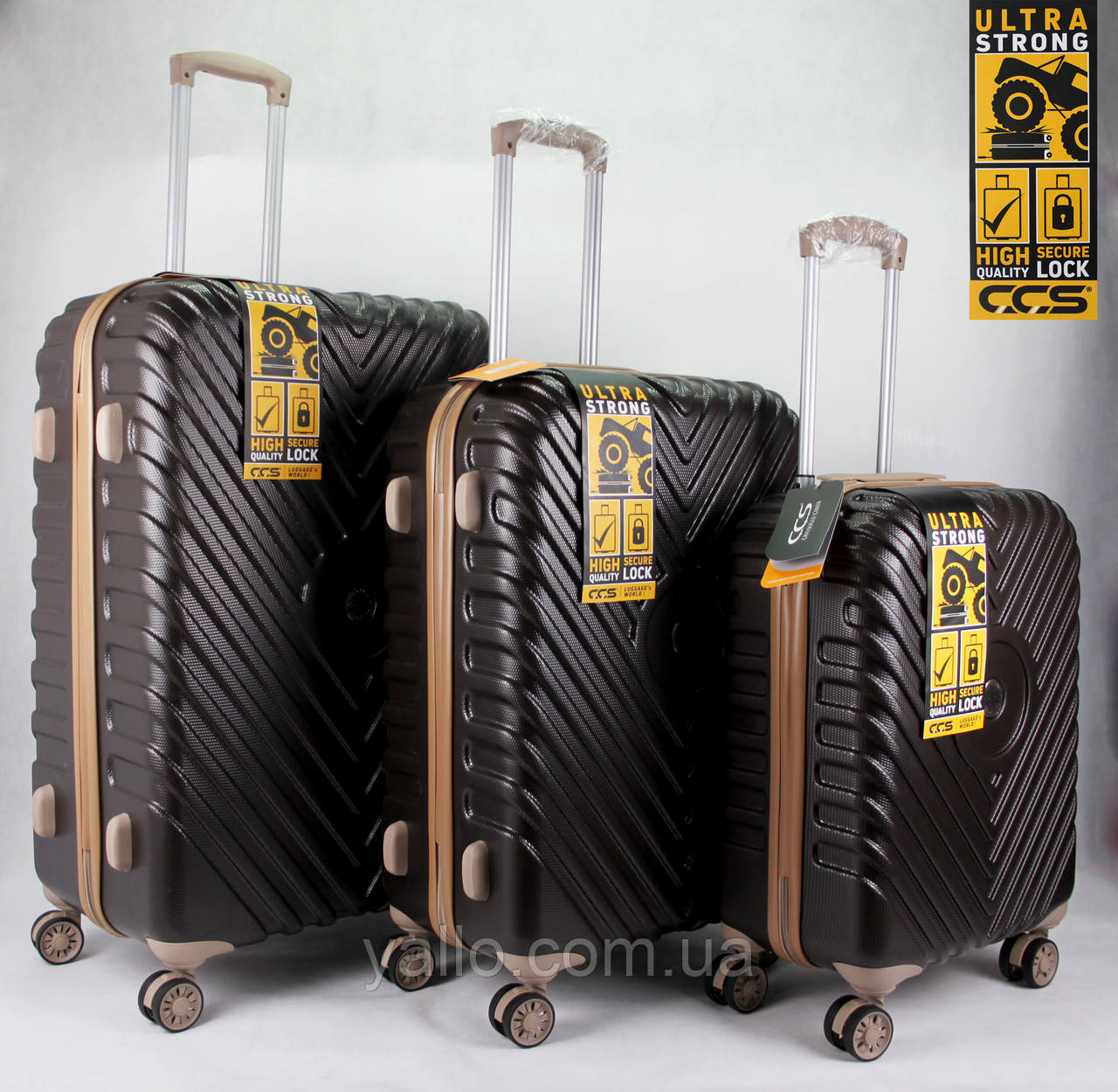 Валізи — ТРОЙКА. Турецькі Ударостійкі з ВИСОКОЯКОСТІВНОГО Полікарбонату. CCS 5168 Grey, фото 1