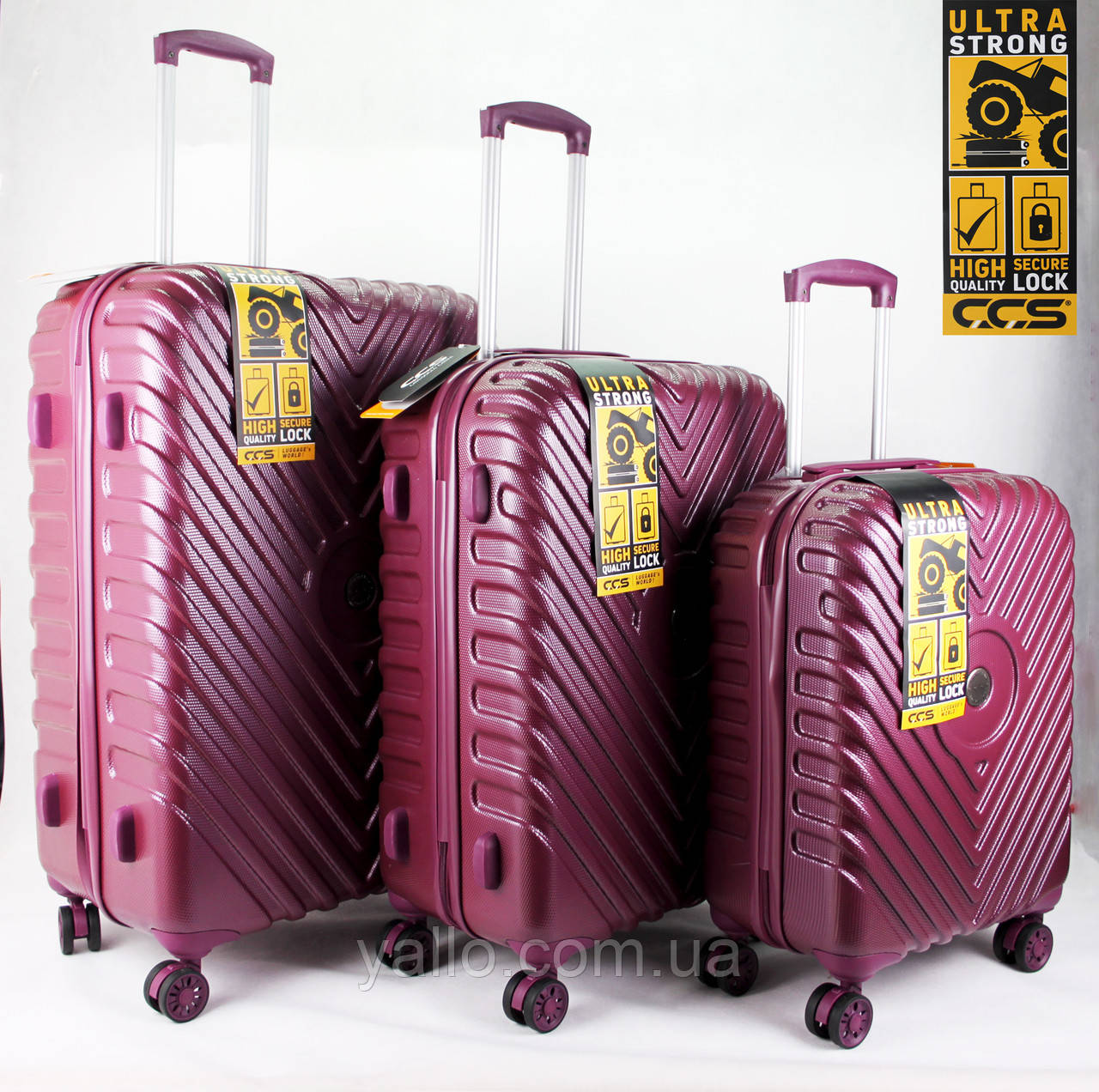 Валізи — ТРОЙКА. Турецькі Ударостійкі з ВИСОКОЯКОСТІВНОГО Полікарбонату. CCS 5168 Purple, фото 1