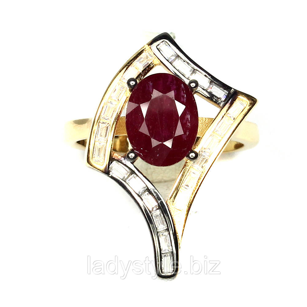 Срібний персень позолочений із рубінами "Ромб", розмір 17, фото 1