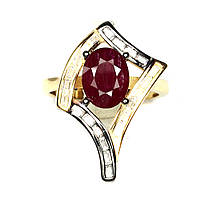 Серебряный перстень позолоченный с рубинами "Ромб", размер 17