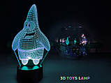 3D нічник "Патрик" (ВОЛІЧНЕ ЗОБРАЖЕННЯ) + пульт ДК + мережевий адаптер + батарейки (3ААА) 3DTOYSLAMP, фото 2