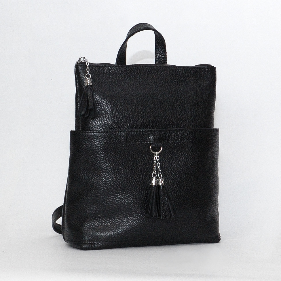 Рюкзак трансформер шкіряна модель 05 чорний флотар, фото 1