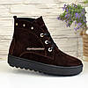 Черевики жіночі коричневі на товстій підошві, натуральна замша, фото 2