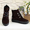 Черевики жіночі коричневі на товстій підошві, натуральна замша, фото 3