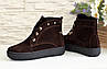 Черевики жіночі коричневі на товстій підошві, натуральна замша, фото 4