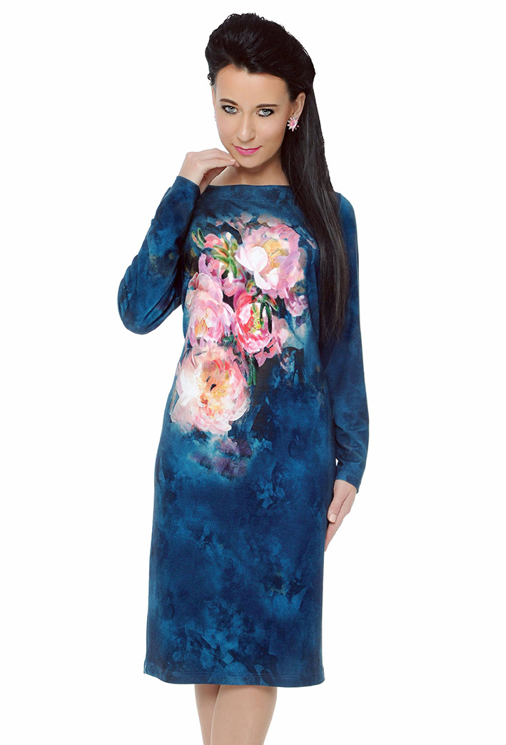 Жіноче плаття міді синього кольору з квітковим малюнком. Модель Zyta Top-Bis - фото 1 - id-p356995664