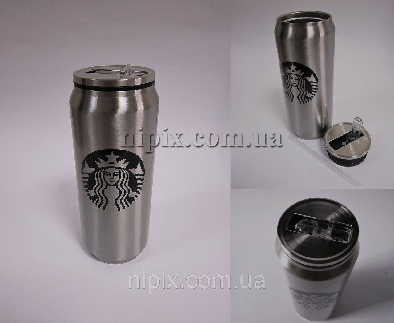 Термокружка у вигляді металевої банки з носиком-поїлкою Starbucks