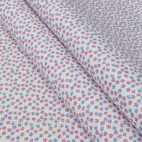 Экокоттон, квітковий принт, рожево-блакитний, фото 1