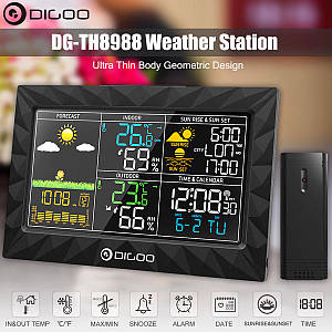 Метеостанція DIGOO DG-TH8988 гігрометр/термометр/барометр із великим кольоровим дисплеєм і зовнішнім радіо датчиком
