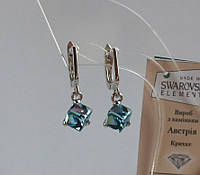 Серьги серебряные "Swarovski Куб Д6" Aqua - Аква родированные