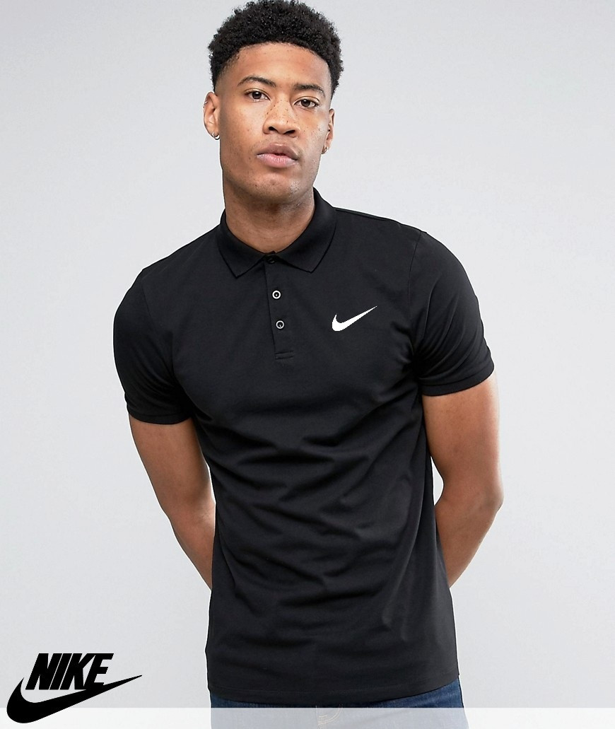 Футболка Поло Nike | Чёрная тенниска Найк лого - фото 1 - id-p750907283