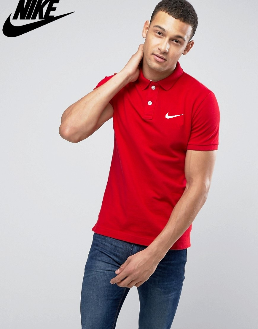 Футболка Поло Nike | Красная тенниска Найк лого - фото 1 - id-p750907286