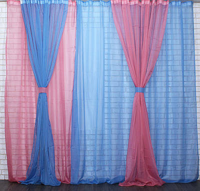 Комплект з шифону (3 шт. 2х2,7м. + 3х2,7м.) "Пісочний годинник". Колір блакитний з рожевим. Код 001дк 10-016