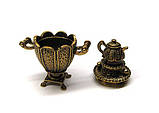 Статуетка Самовар бронзова мініатюра з бурштином, фото 2