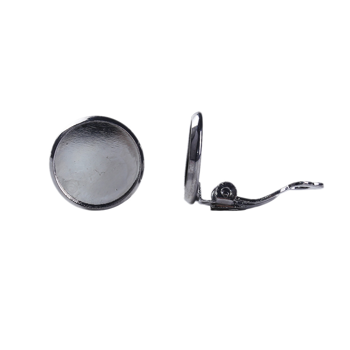 Кліпса з круглою основою, Мідь, Колір: Вороніння Сталь, Під кабошон 12 мм, 16 мм x 14 мм, Ціна за 1 шт.