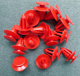 Затискач (пістон, клямка, кріплення) оббивки (обшивки) дверей салону (d=13 mm) червона (червоний) GM 2345959 90457