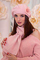 Зимний женский комплект «Арманда» (берет и шарф) Пудра