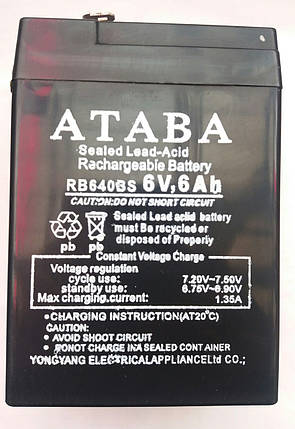 Аккумулятор ATABA RB640BS (SLA) 6V, 6Ah, фото 2