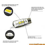 Автолампа з лінзою W5W T10 10 LED CANBUS 6000 K габарити світлодіодні + обманки від помилок, фото 2