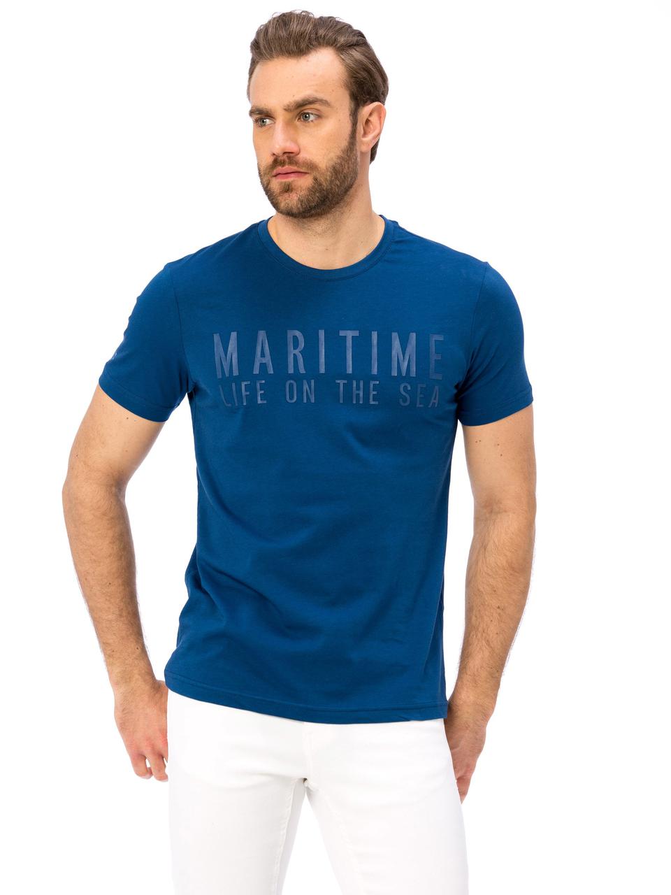 Синя чоловіча футболка LC Waikiki/ЛС Вайки з написом на грудях Maritime