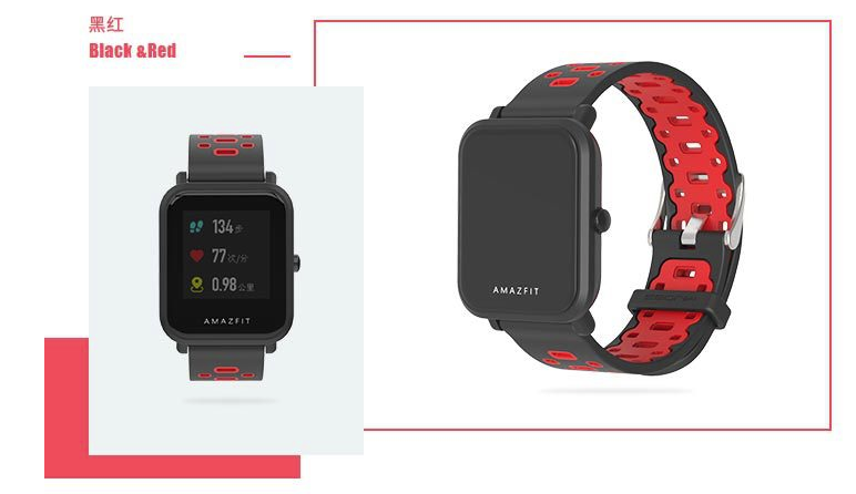 Силіконовий ремінець MiJobs Sport для Xiaomi Amazfit Bip / Lite / 20 мм Чорний / Червоний 1626P