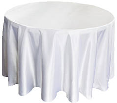 Скатертина на стіл тканинна кругла атласна біла Atteks 145 см — 1402