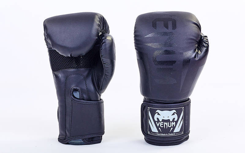 Боксерські рукавички Venum Pu (поліуретан) 10 oz чорні репліка