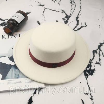 Капелюх жіночий фетровий канотьє в стилі Maison Michel білий, фото 1