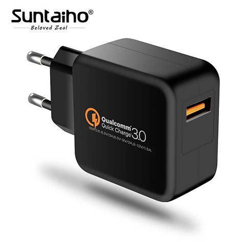 Універсальний зарядний пристрій Suntaiho 18 Вт Qualcomm Quick Charge 3.0. Швидке заряджання. Black, фото 2