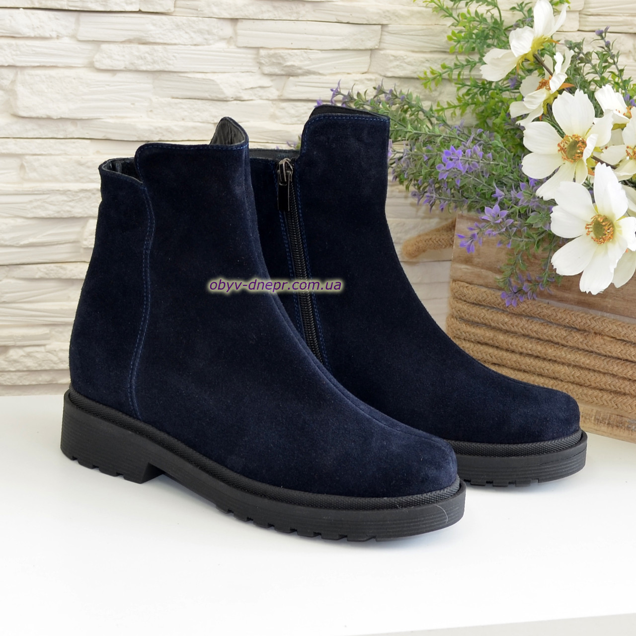 Черевики жіночі сині замшеві на товстій підошві, фото 1