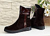Замшеві черевики жіночі на плоскій підошві, декоровані шкіряними вставками, фото 3