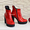 Черевики жіночі лакові на високому каблуці, декоровані блискавкою, фото 7