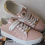 Стильні! У стилі Філіп Плейн жіночі кеди шкіра перфорація Philipp Plein сліпони рожева пудра, фото 7