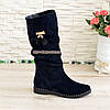 Чоботи жіночі замшеві синього кольору, фото 5